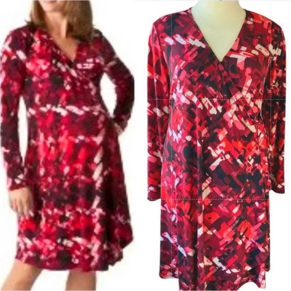 Liz Lange maternity Red print wrap dress L - Picture 1 of 3